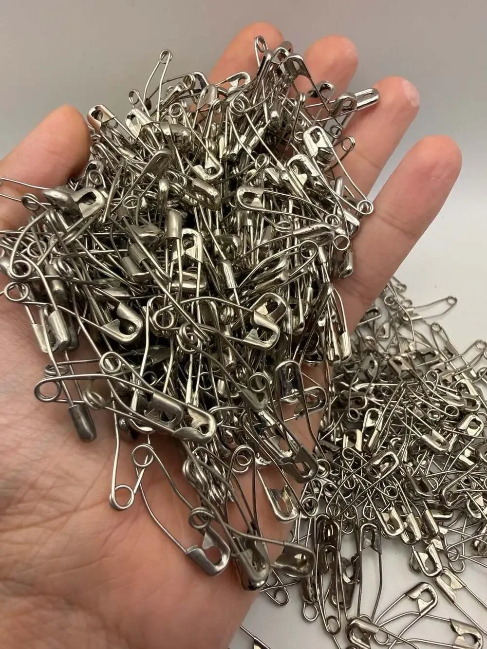 Bulk Silver Nickel-Plated Safety Pins in Plastic Container